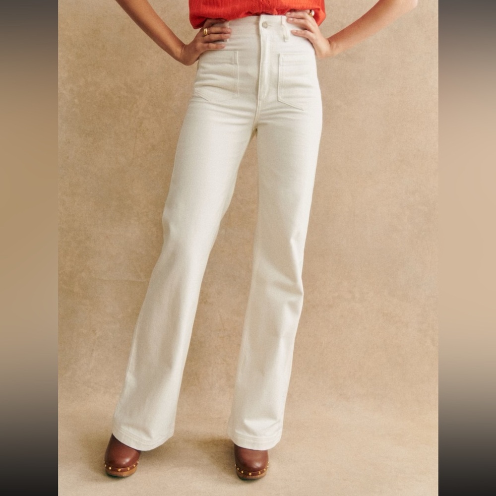 Sezane Cream High-Waisted Trousers